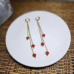 Gold Filled Red Crystal Heart Dangle Earrings